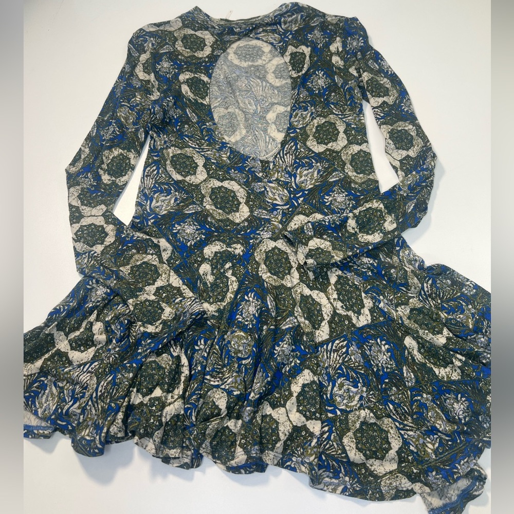 Free People Annabelle Mock Neck Tunic Dress in Cobalt Blue and Green Size Small - Picture 5 of 11